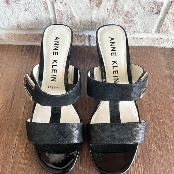 Black Womens Sandals, Strappy Heels 9M Summer Sandals, Black Sandals Anne Klein - Picture 3 of 10